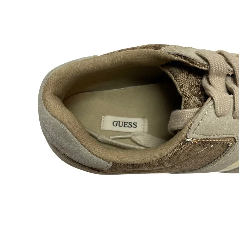 GUESS Womens‎ Monogram Suede Sneakers Tan Gold Lace Up Low Top Shoes 10 NIB